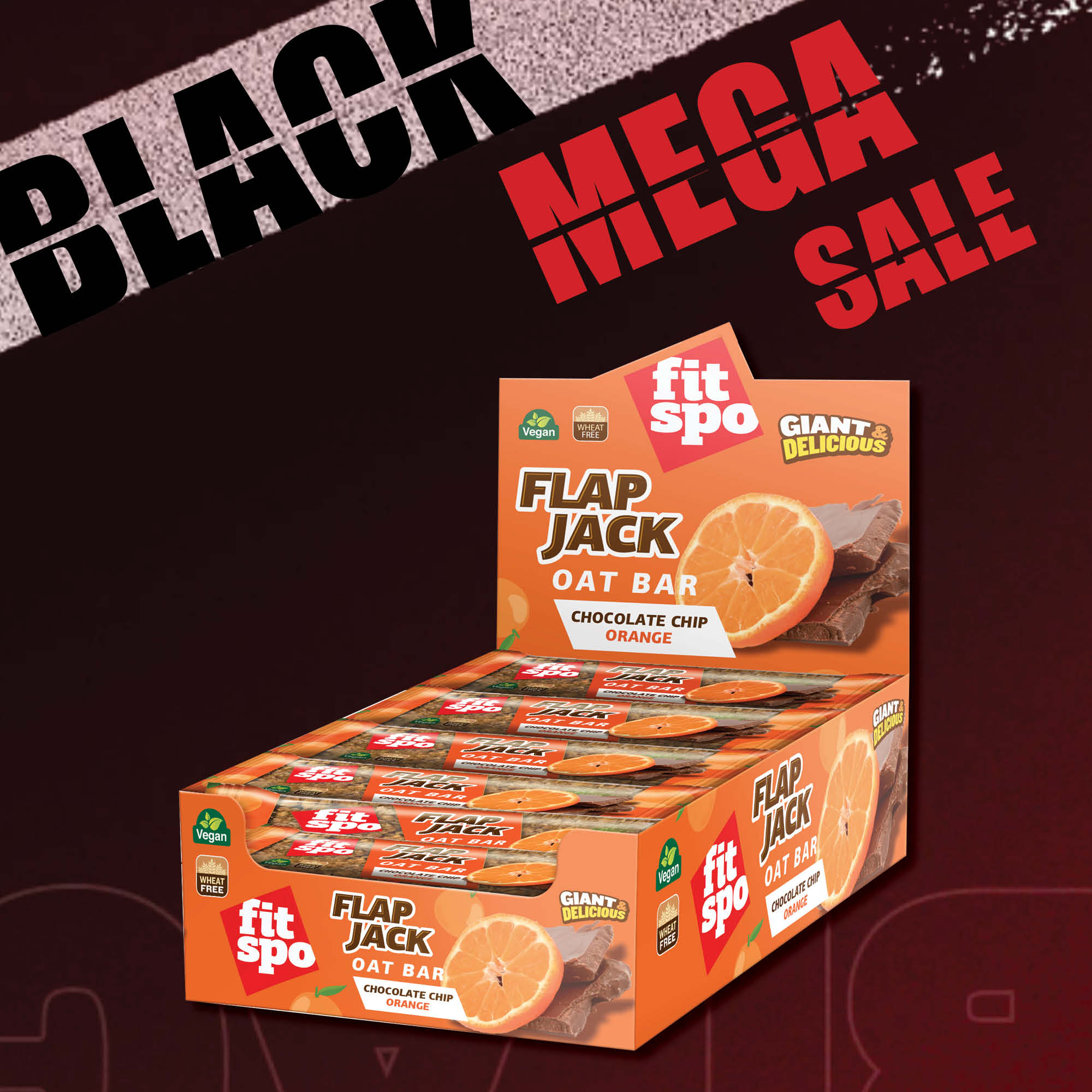 Black Mega Sale Promo Flapjack Chocolate and Orange