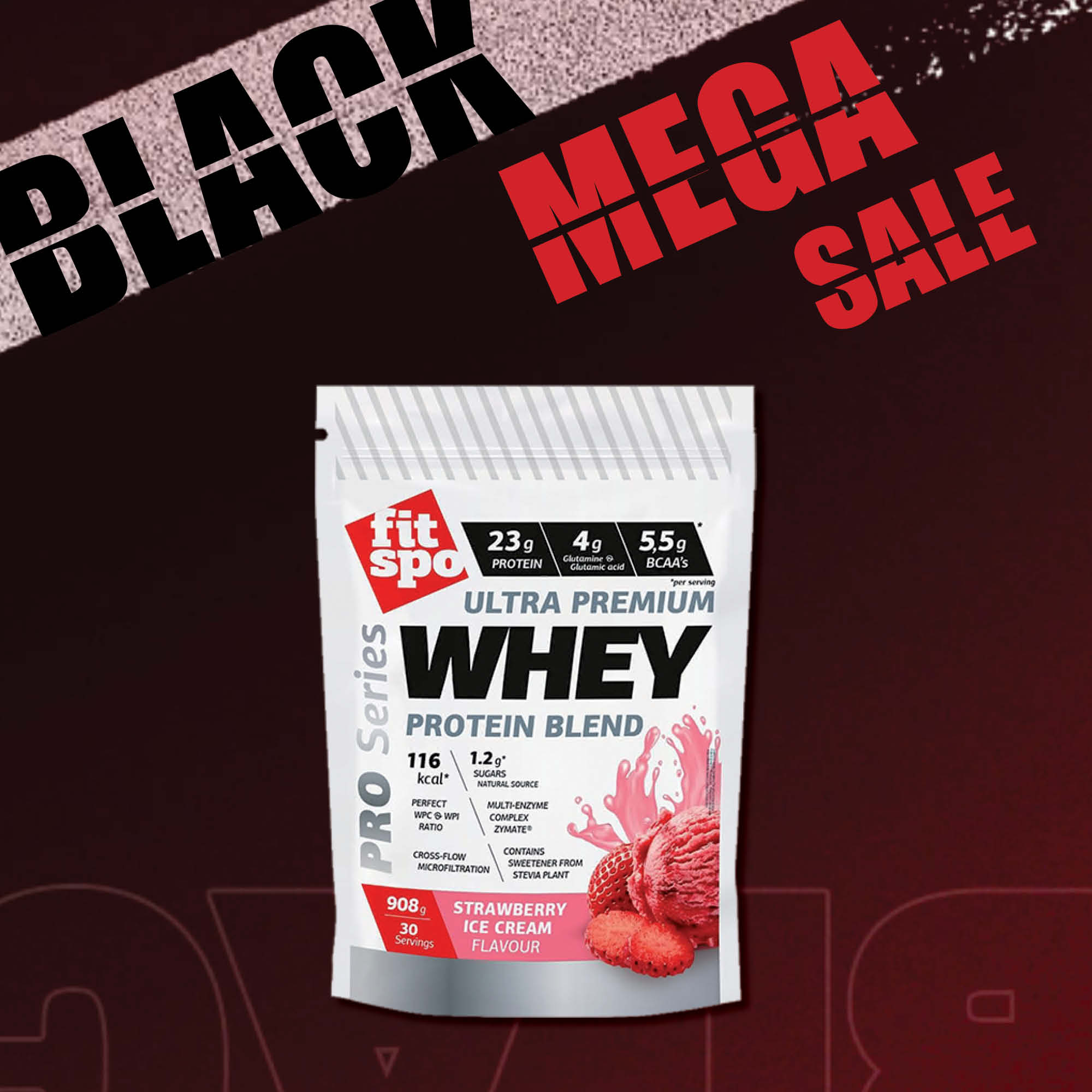 Black Mega Sale Promo Whey Protein Strawberry ice-cream